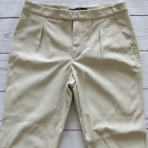 Zara Basic Beige Faux Leather Slim Skinny Pants - Size Small - Picture 3 of 6